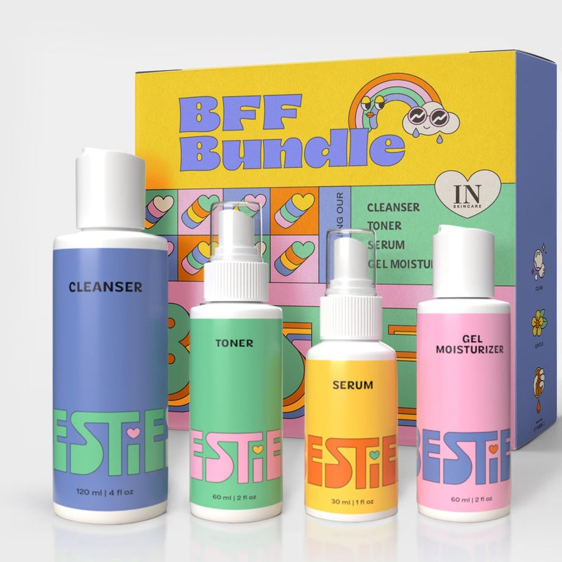 InstaNatural BESTIES BFF Four Step Teen Skincare Kit  Simple Skincare for Healthy Skin Cleanser Toner Serum  Gel Moisturizer for All Skin Types BFF Four Step Kit Fresh Citrus